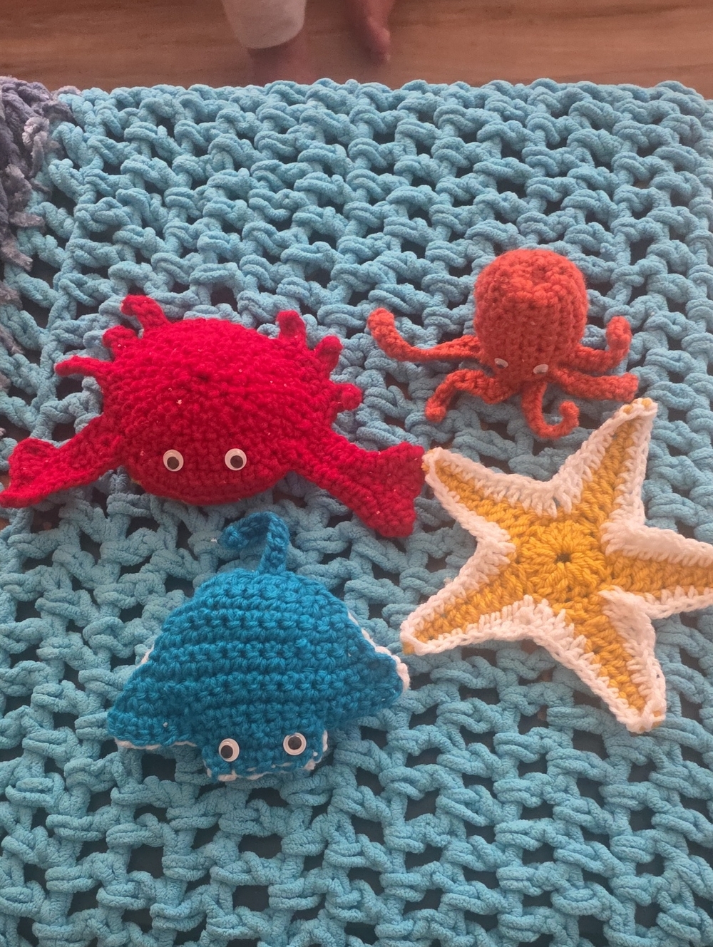 Handmade Ocean Crochet Plush Toy Set - Blue, Red, Orange, Yellow